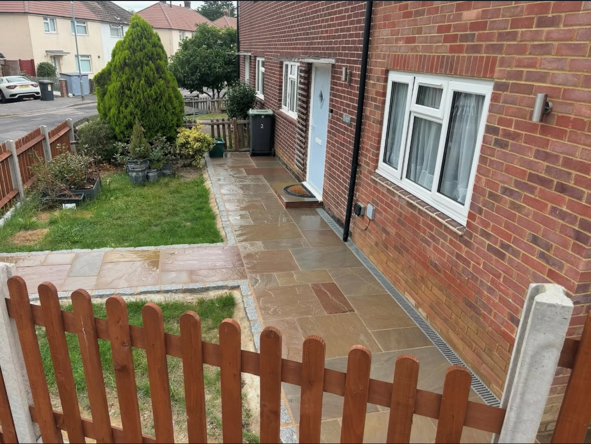 Sandstone path with gate posts
